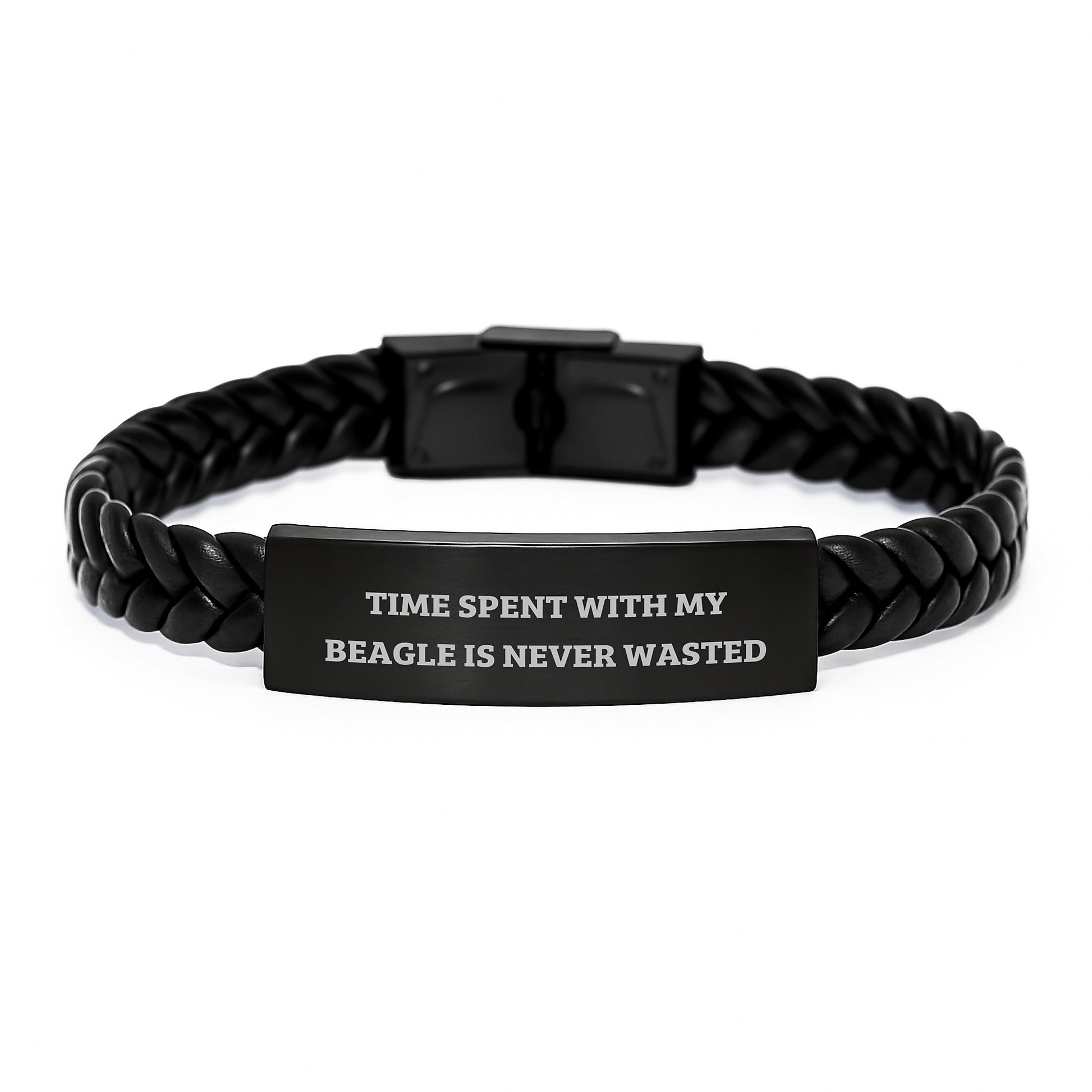 Beagle Dog Lover's Interlaced Leather Bracelet Gifts, Funny Quote 'Time Spent With My Beagle Is Never Wasted' Birthday Presents from Friends, Family, Coworkers - Gifts for Beagle Dog Owners - Image 1