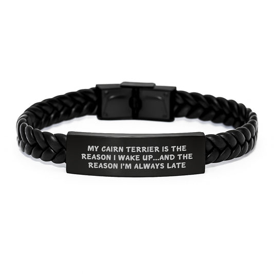 Cairn Terrier Dog Lovers Funny Gift Interlaced Leather Bracelet from Friends for Birthday - Image 1