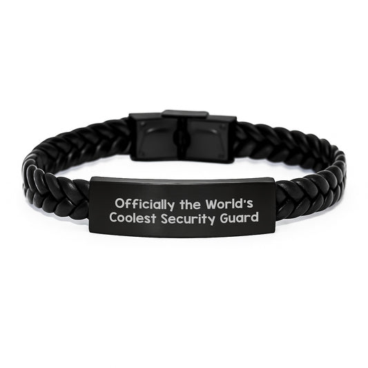 Unique Christmas Unique Gifts from Family to Security Guard with Funny Quote Interlaced Leather Bracelet, Stainless Steel and PU Leather Combination, Coolest Security Guard - Image 1