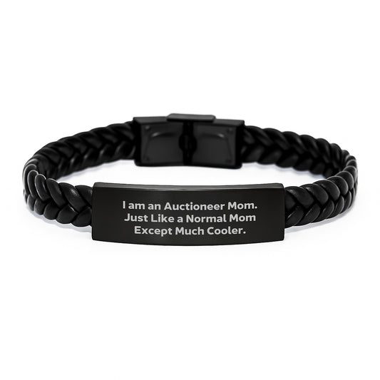 Auctioneer Mom Gifts from Family - Unique Interlaced Leather Bracelet for Auctioneer Friends - Inspirational 'I Am An Auctioneer Mom' Christmas Unique Gifts - Image 1