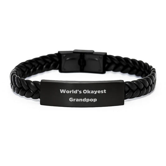 Unique Funny Grandpop Gifts from Men or Women for World's Okayest Grandpop Interlaced Leather Bracelet Christmas Memorable Presents - Image 1