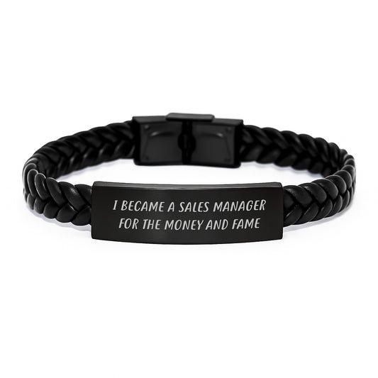 A Funny Quote Inspired Sales Manager Gifts for Men, Women, Friends, or Coworkers - Interlaced Leather Bracelet with Stainless Steel and PU Leather, Gift Ideas for Christmas - Image 1