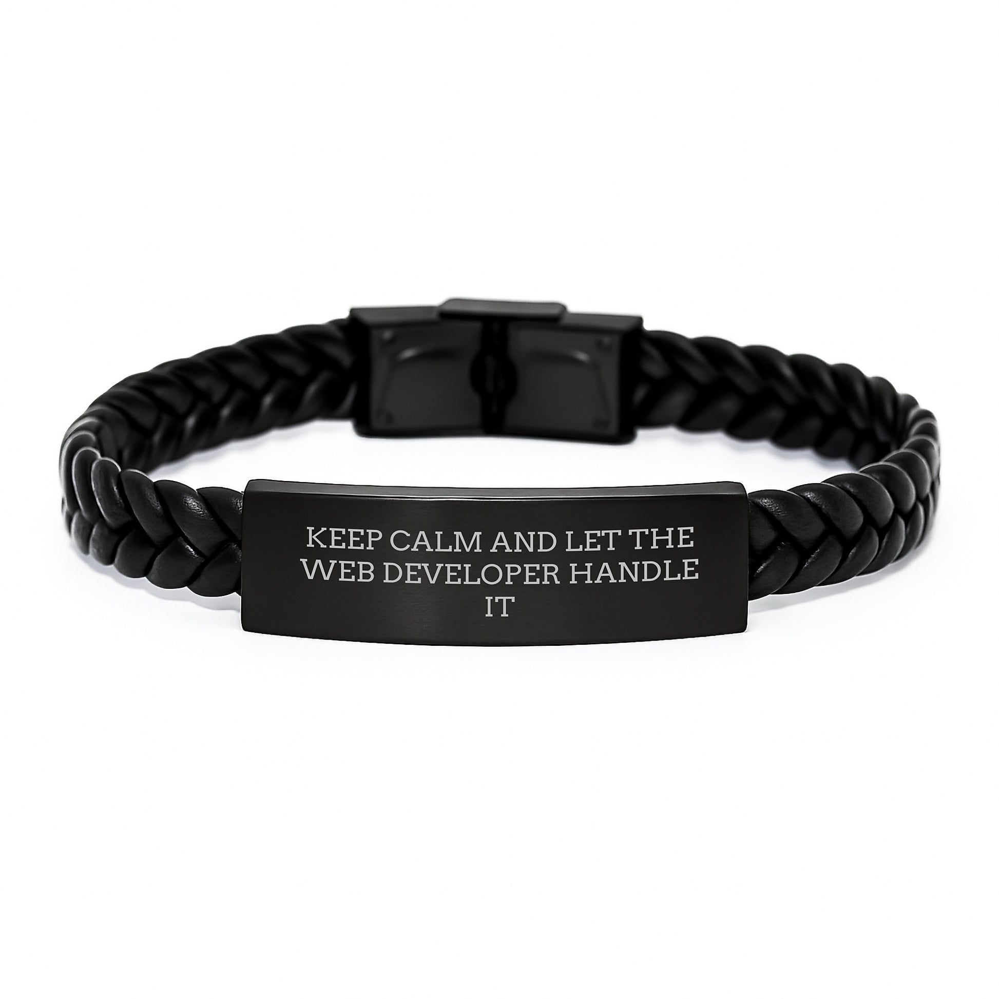 Web Developer Gifts, Funny Quote Interlaced Leather Bracelet, Gifts from Friends for Web Developer Graduation, 7.87 inches Stainless Steel Engraved PU Leather - Image 1