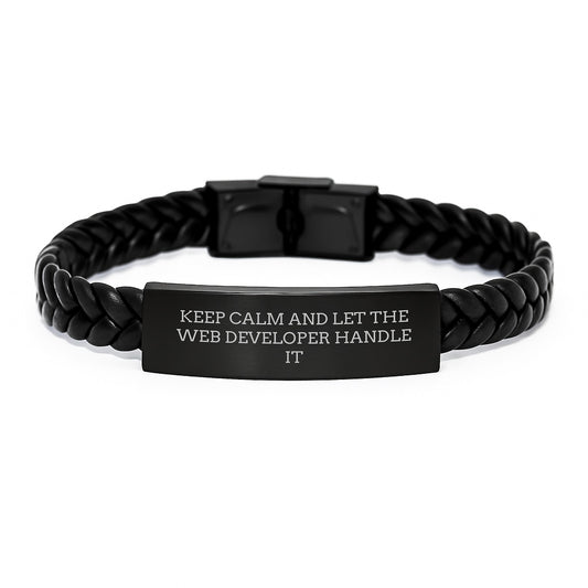 Web Developer Gifts, Funny Quote Interlaced Leather Bracelet, Gifts from Friends for Web Developer Graduation, 7.87 inches Stainless Steel Engraved PU Leather - Image 1