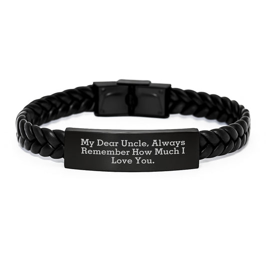 Uncle Gifts, My Dear Uncle, Interlaced Leather Bracelet for Him, Inspirational Quote, Graduation Unique Gifts for Men, Gifts from Family - Image 1