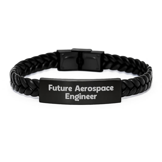Aerospace Engineer Funny Gift for Him, Interlaced Leather Bracelet with Quote 'Future Aerospace Engineer', Birthday Unique Gifts from Friends to Colleagues - Image 1