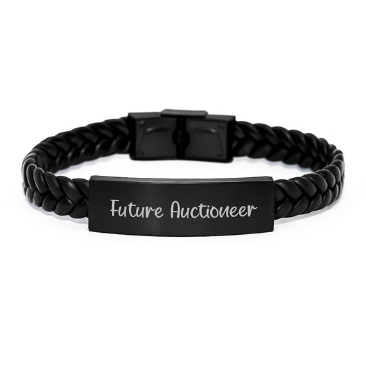 Auctioneer Funny Graduation Gifts from Friends to Future Auctioneer Interlaced Leather Bracelet - Image 1