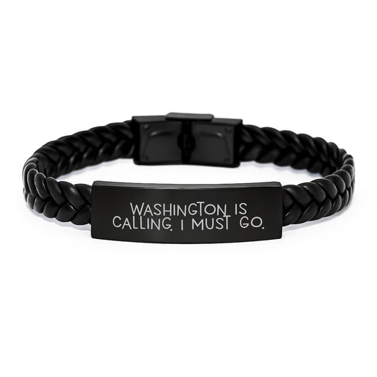 Washington Calling Gifts from Friends - Interlaced Leather Birthday Present for Men or Women, Inspirational Quote - Image 1