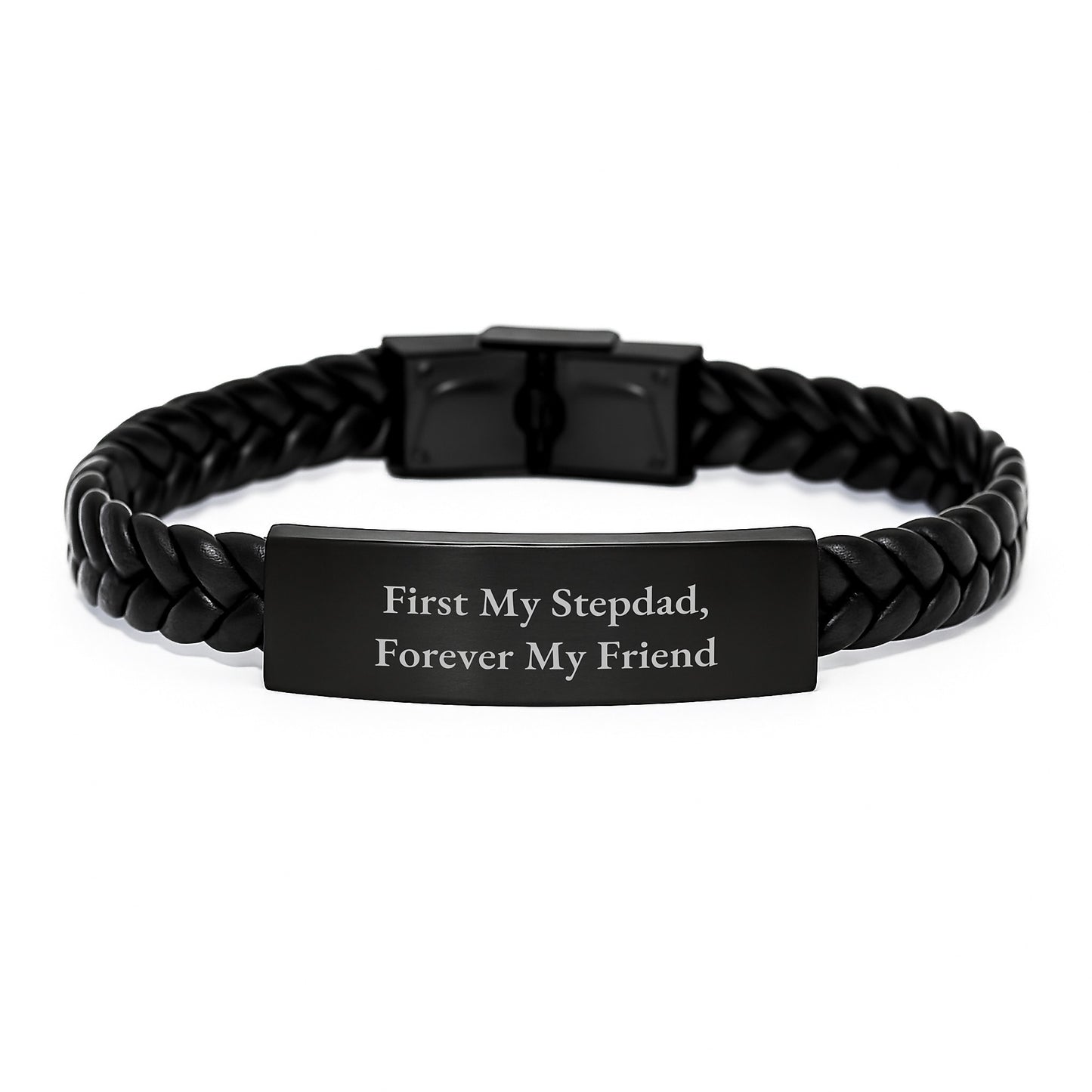 Stepdad Gifts for Men, 'First My Stepdad, Forever My Friend' Quote Interlaced Leather Bracelet, Graduation Unique Gifts from Family - Gifts for Stepdad - Image 1