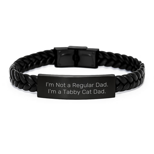 Tabby Cat Dad Gifts - Funny Interlaced Leather Bracelet for Men from Tabby Cat Lovers, Graduation Unique Gifts for Him - Image 1