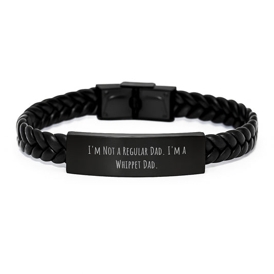 Whippet Dad's Proud, Funny Interlaced Leather Birthday Unique Gifts for Men, Women, Friends, or Family, 'I'm Not A Regular Dad. I'm A Whippet Dad.' Quote, Whippet Dog Enthusiast's Unique Gift - Image 1