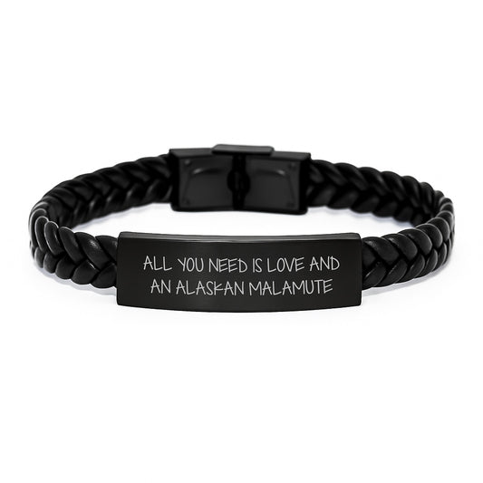 Alaskan Malamute Dog Lovers Gift from Family, Friends, or Coworkers - Inspirational Interlaced Leather Bracelet for Men and Women - All You Need Is Love And An Alaskan Malamute - Image 1