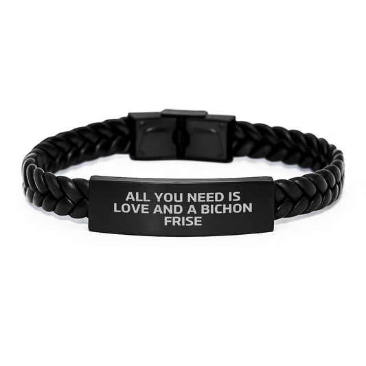 Bichon Frise Dog Lovers' Interlaced Leather Birthday Unique Gift from Friends - All You Need Is Love And A Bichon Frise - Image 1