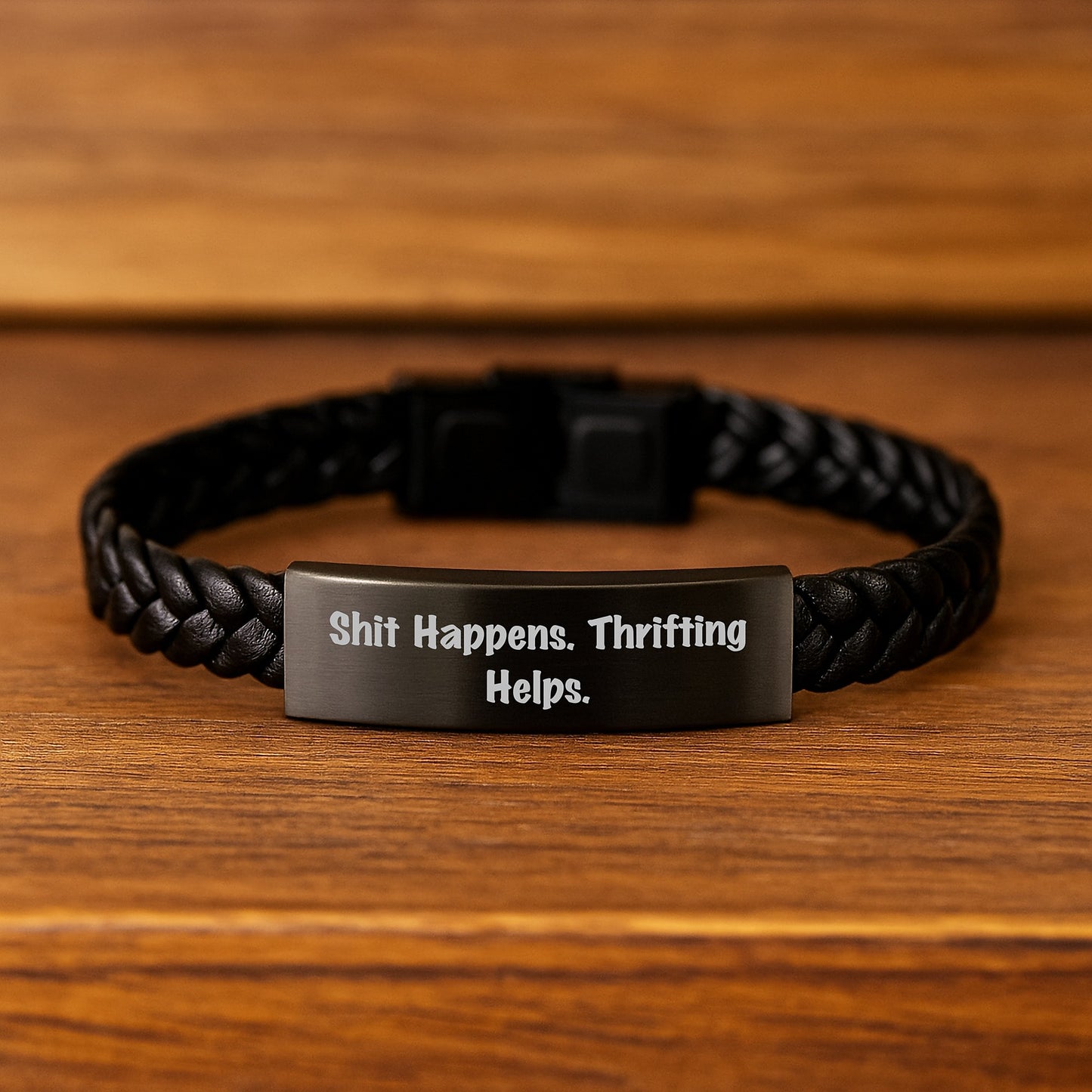 'Shit Happens. Thrifting Helps.' Funny Thrifting Gifts for Men, Women, Friends, Coworkers, and Family - Interlaced Leather Graduation Unique Gifts from Thrifting Enthusiasts - Image 2