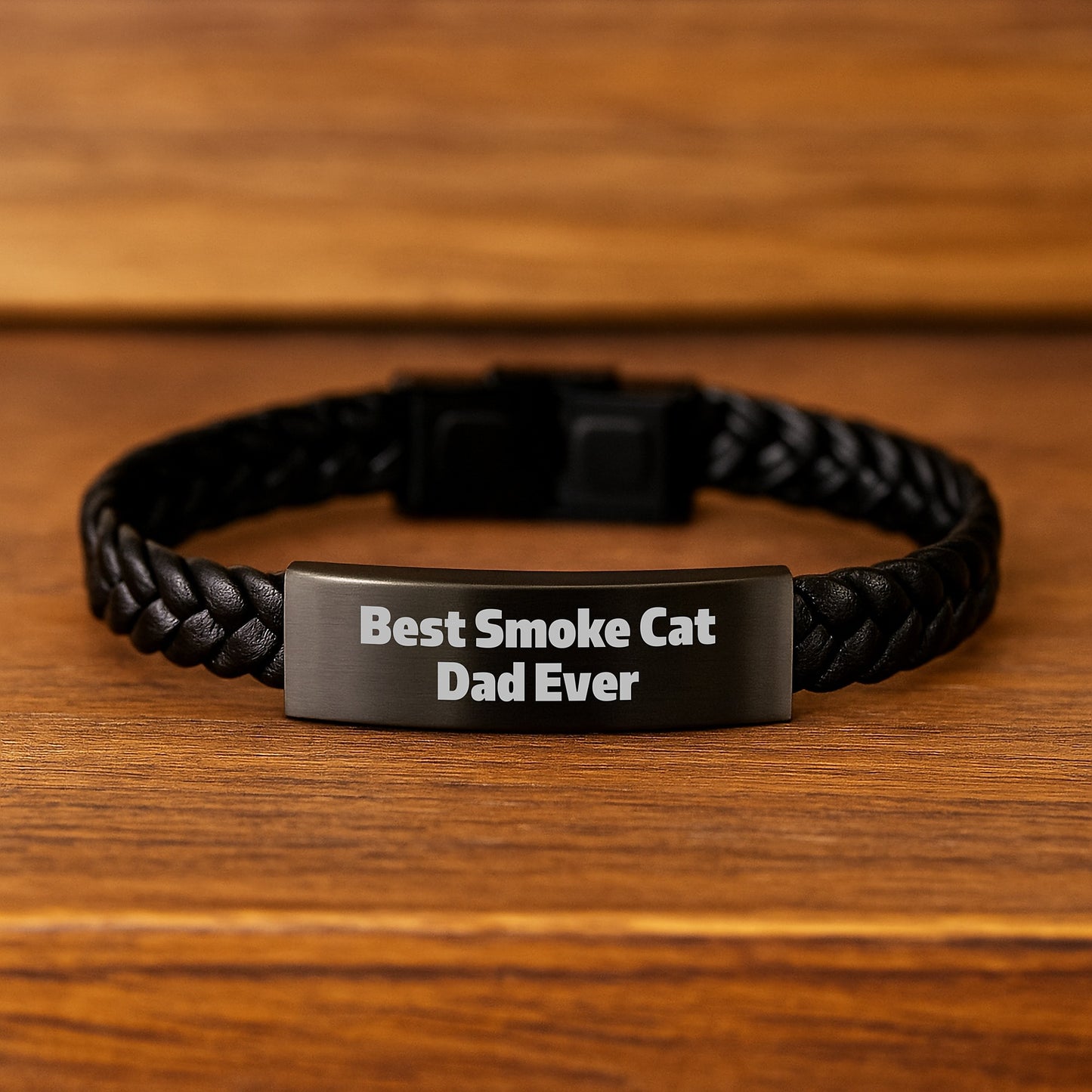 Smoke Cat Dad Ever Unique Interlaced Leather Bracelet Gifts from Friends for Birthday - Image 2