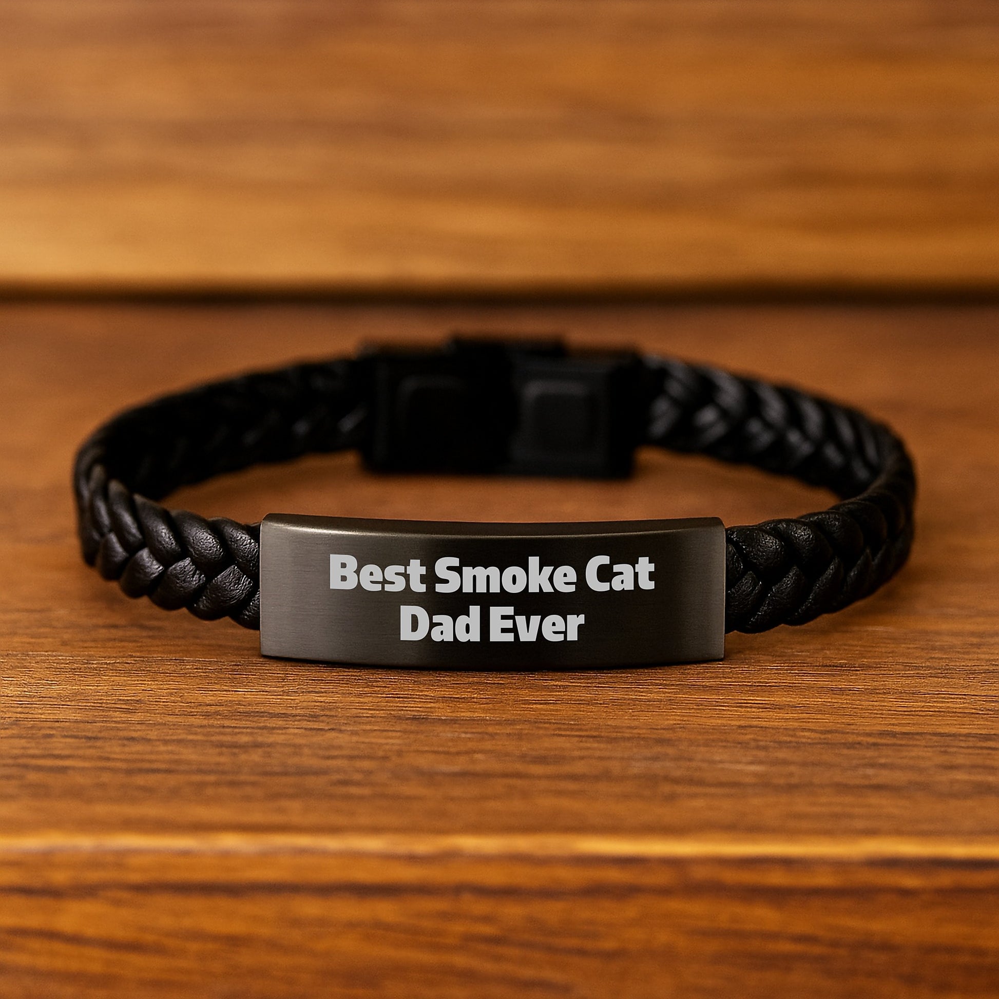 Smoke Cat Dad Ever Unique Interlaced Leather Bracelet Gifts from Friends for Birthday - Image 2