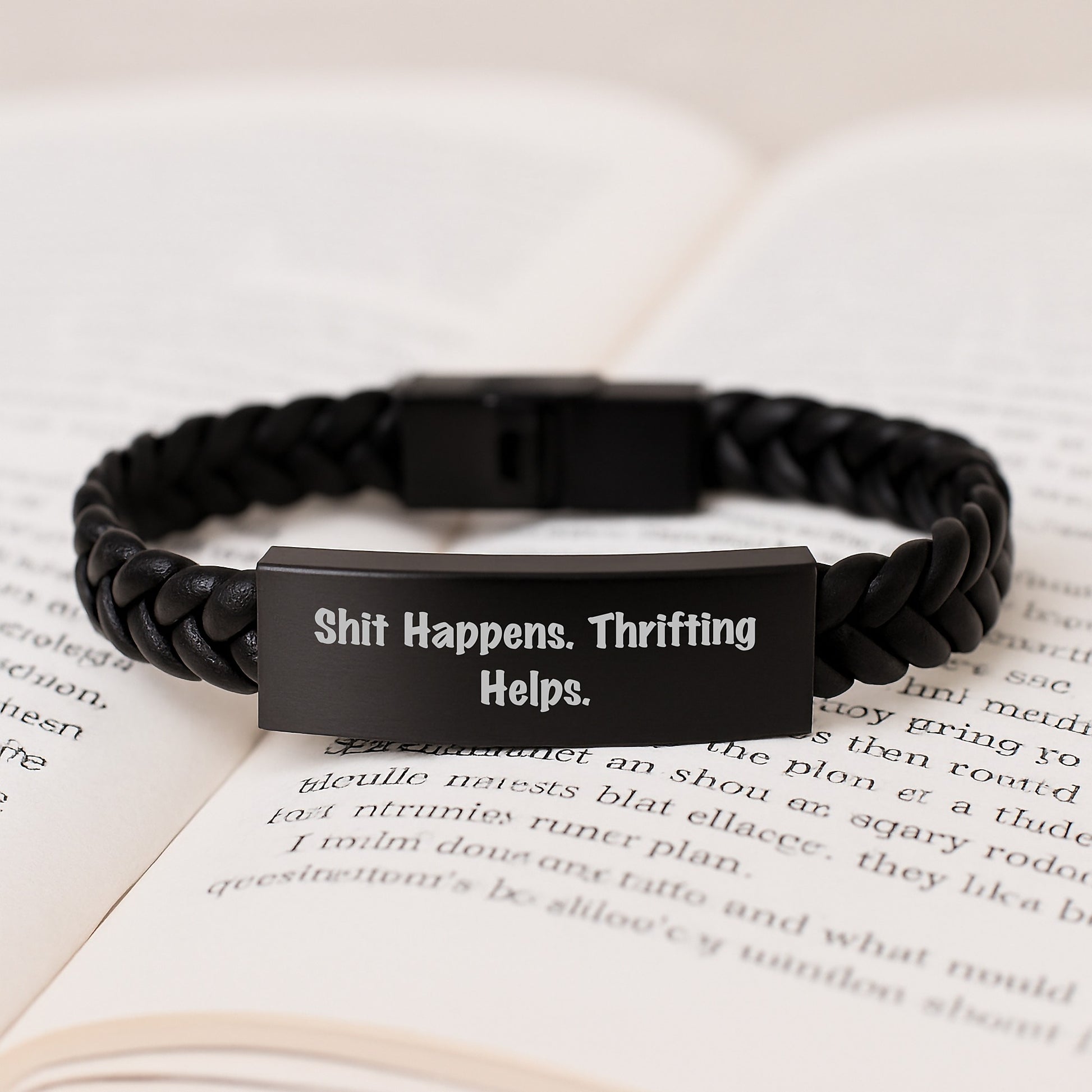 'Shit Happens. Thrifting Helps.' Funny Thrifting Gifts for Men, Women, Friends, Coworkers, and Family - Interlaced Leather Graduation Unique Gifts from Thrifting Enthusiasts - Image 3