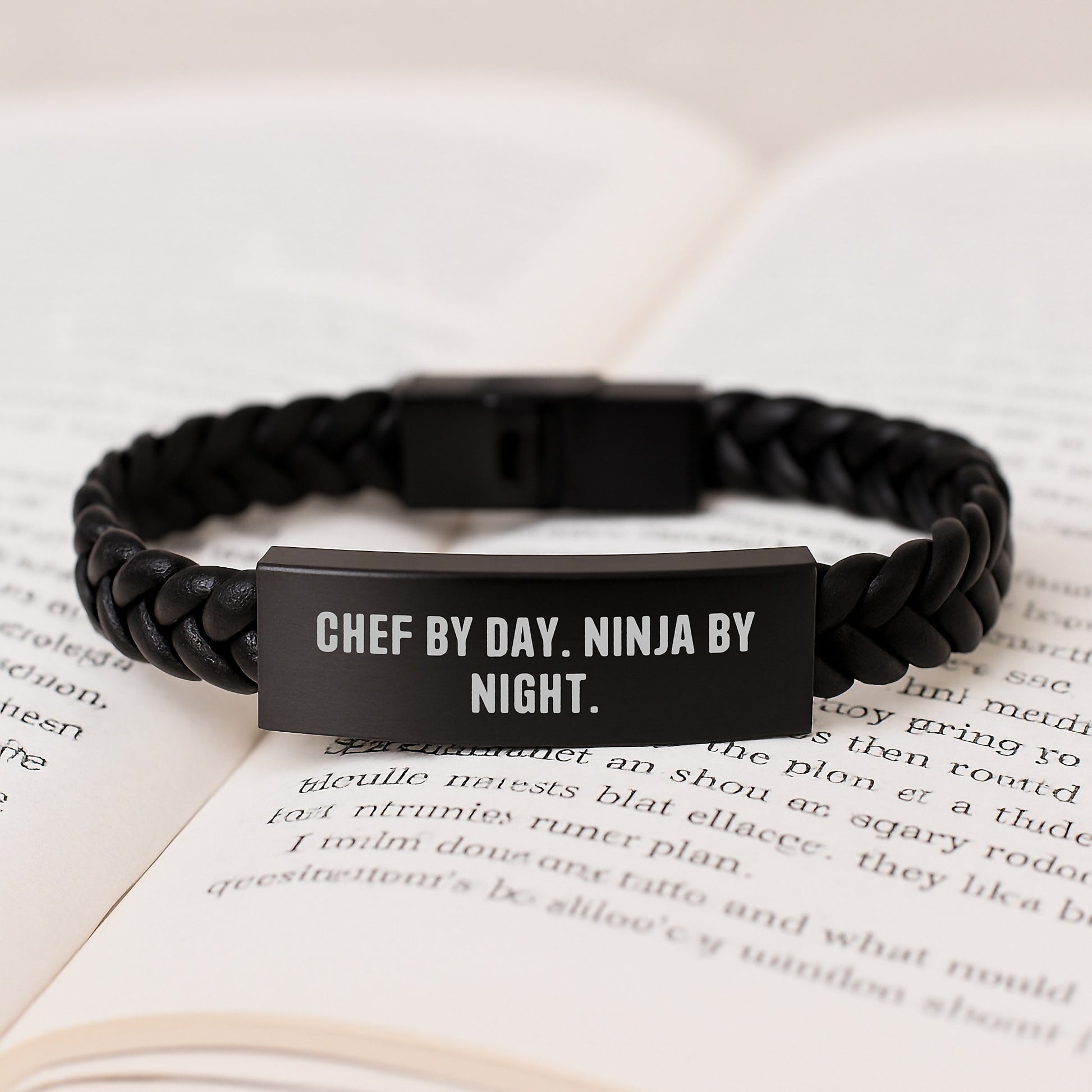Chef Gifts by Men, Interlaced Leather Brackets for Birthday, 'Chef By Day. Ninja By Night.' Funny Quote - Image 3
