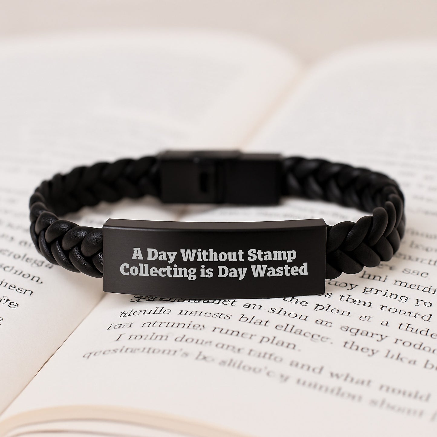 Stamp Collecting Inspirational Gifts for Men from Family, Unique Interlaced Leather Bracelets for Graduation, 'A Day Without Stamp Collecting Is Day Wasted' - Image 3