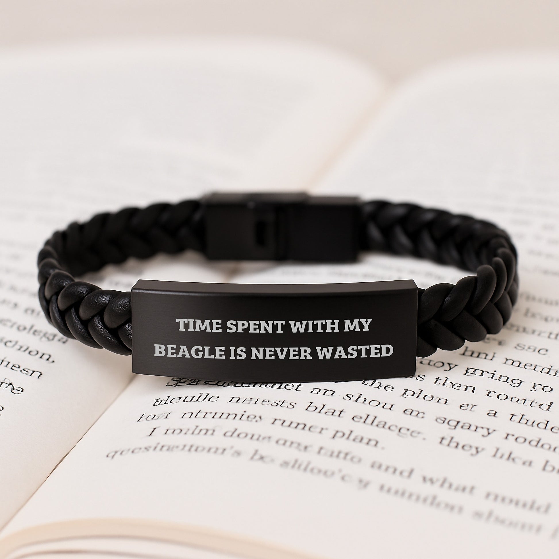 Beagle Dog Lover's Interlaced Leather Bracelet Gifts, Funny Quote 'Time Spent With My Beagle Is Never Wasted' Birthday Presents from Friends, Family, Coworkers - Gifts for Beagle Dog Owners - Image 3