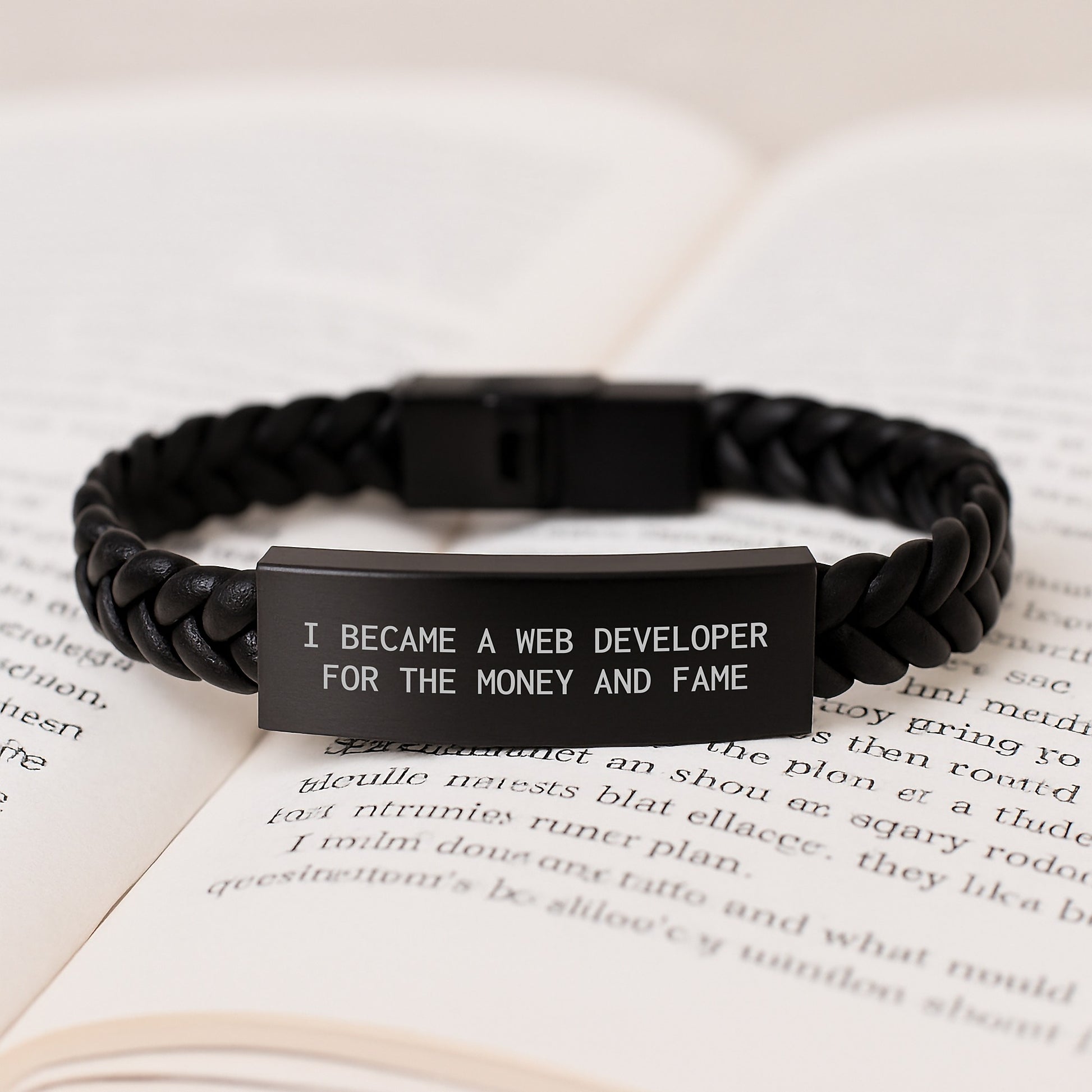 Web Developer Gifts, Funny Quote Interlaced Leather Bracelet for Men, Unique Graduation Gifts from Friends, Coworkers, Family - 'I Became A Web Developer For The Money And Fame' - Image 3