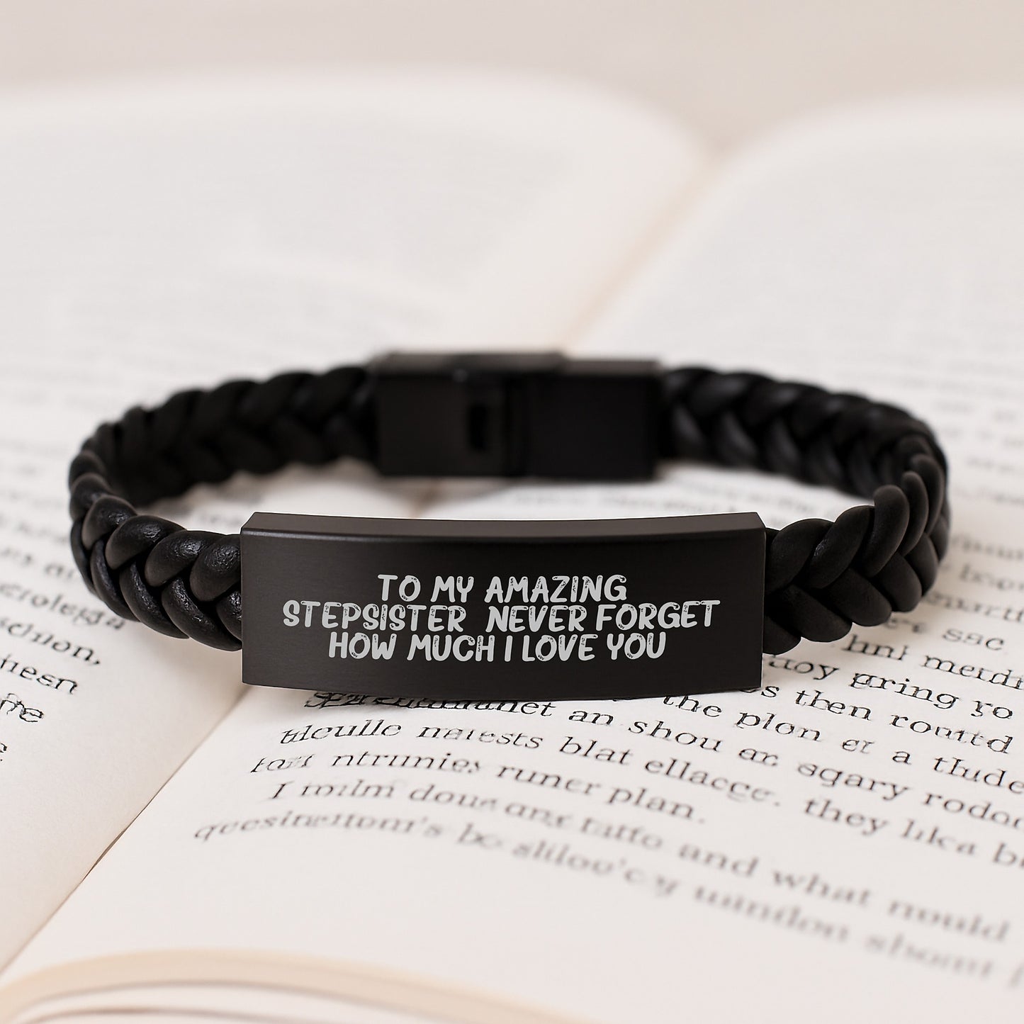 Stepsister Gifts from Men to My Amazing Stepsister, Unique Interlaced Leather Jewelry for Graduation Day, Quotes for Sisters - Image 3