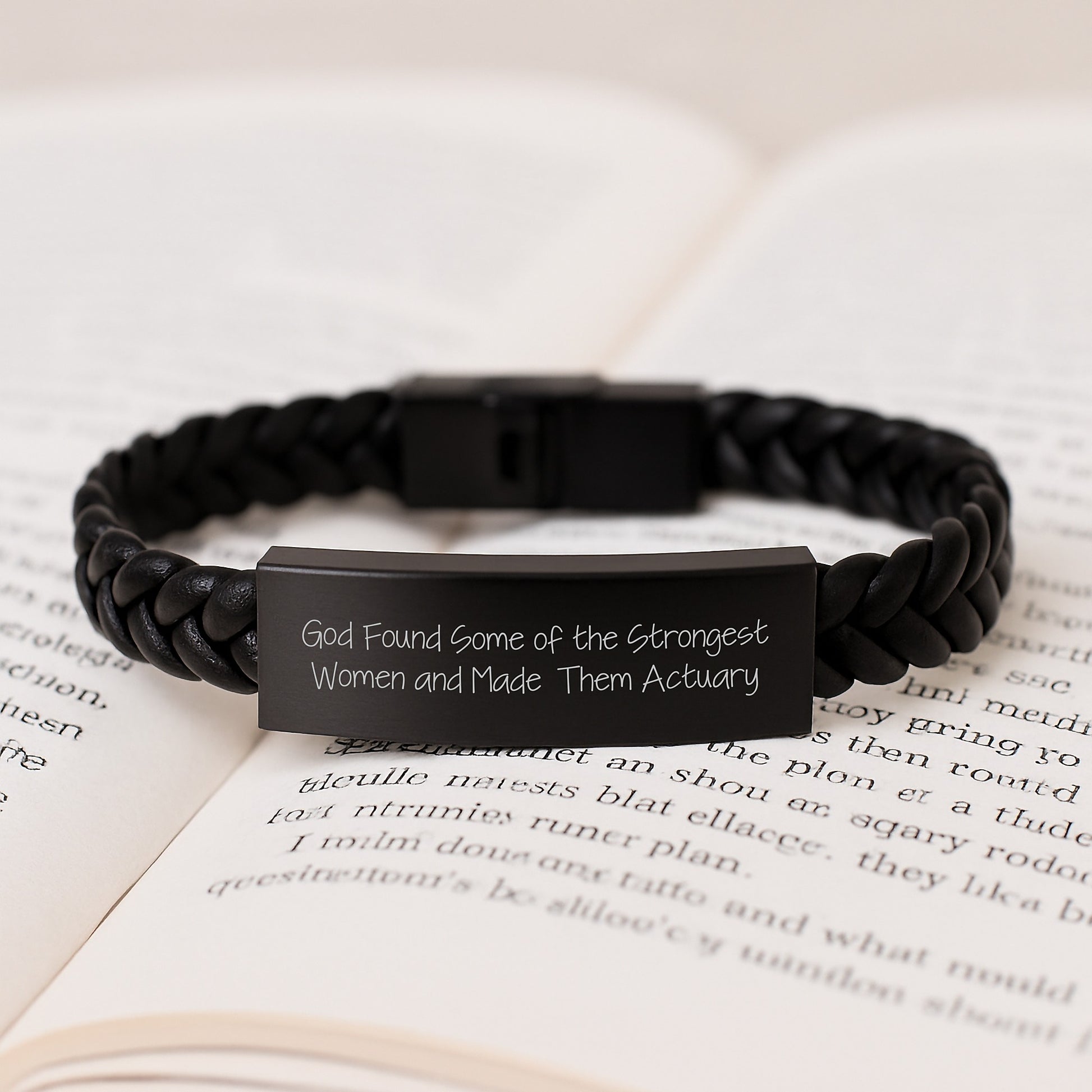 Actuary Inspired Interlaced Leather Bracer, God's Strongest Women Quote, Birthday Unique Gifts from Friends, Actuary Day - Image 3