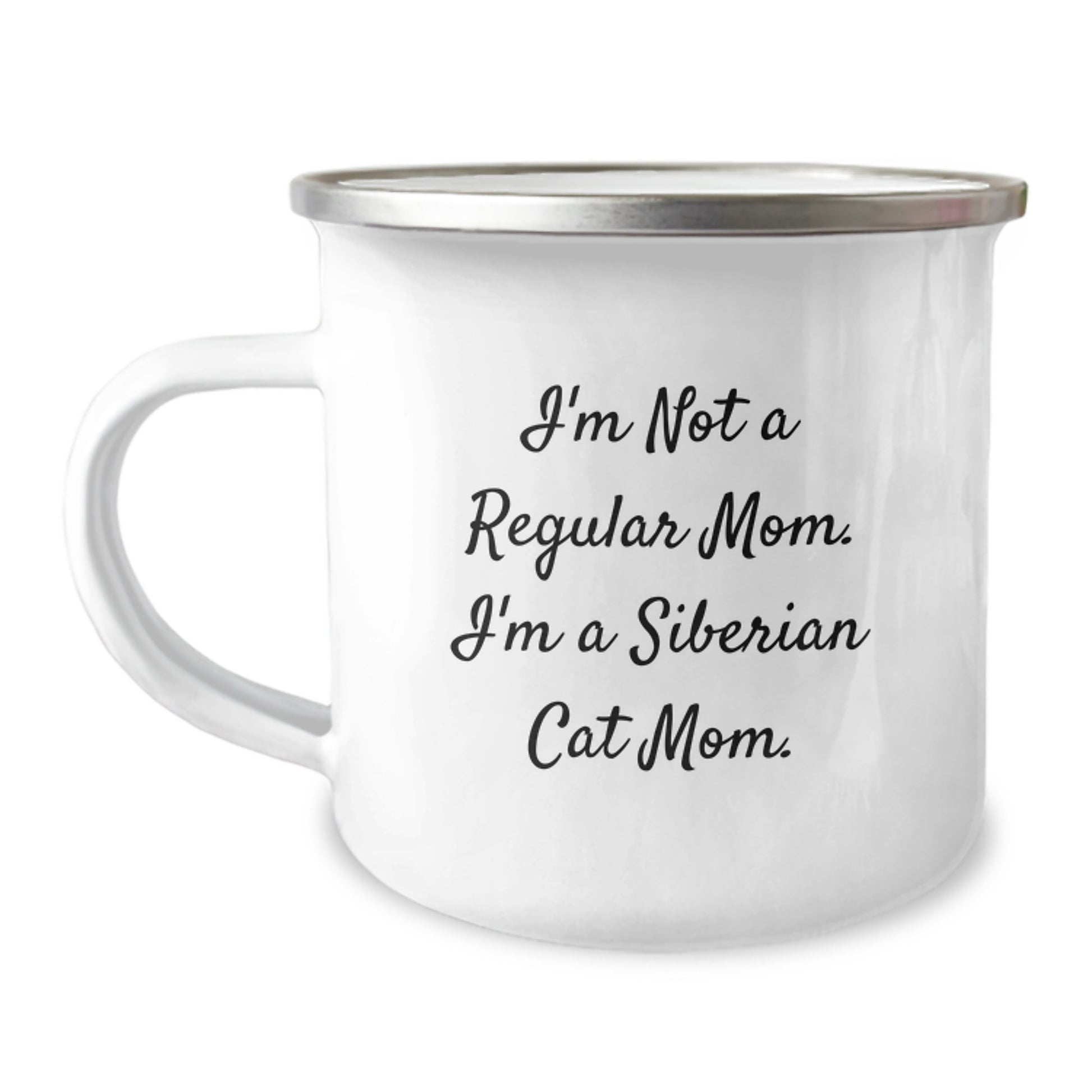 Siberian Cat Mom Gift, Funny Camping Mug, 12 oz, Enamel Finish, Birthday Unique Gifts from Family, Gifts for Siberian Cat Enthusiasts - Image 1