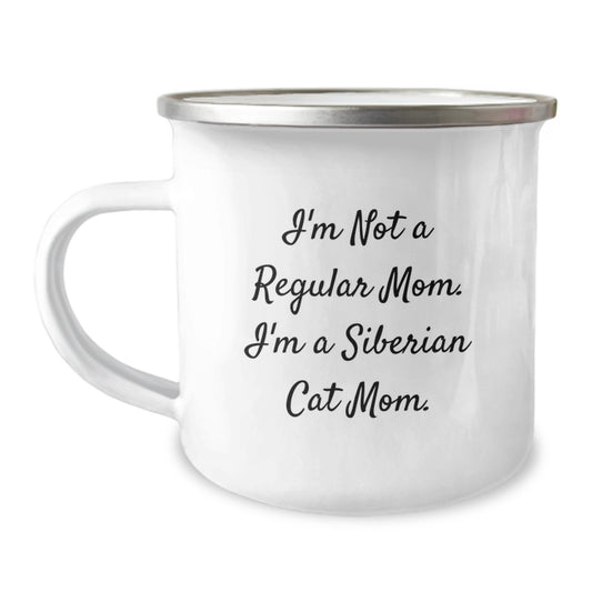 Siberian Cat Mom Gift, Funny Camping Mug, 12 oz, Enamel Finish, Birthday Unique Gifts from Family, Gifts for Siberian Cat Enthusiasts - Image 1