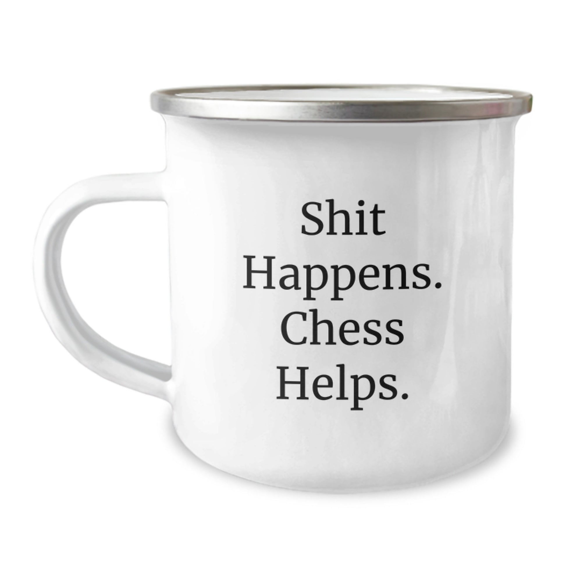 Chess Lovers' Funny Gift, Camping Mug for Graduation, Shit Happens. Chess Helps., Gifts from Friends, Gifts for Chess Enthusiasts - Image 1