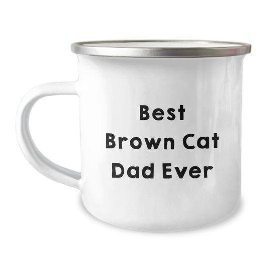 Brown Cat Dad Ever Funny Camping Mug, Gifts from Men to Brown Cat Lover for Birthday - Image 1