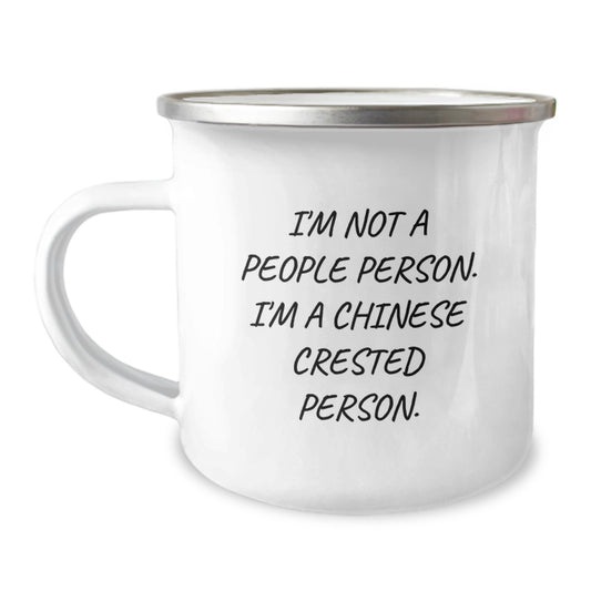 Chinese Crested Dog Lover's Funny Camping Mug, Gifts from Friends to Family, Birthday Unique Gifts for Men and Women - Image 1