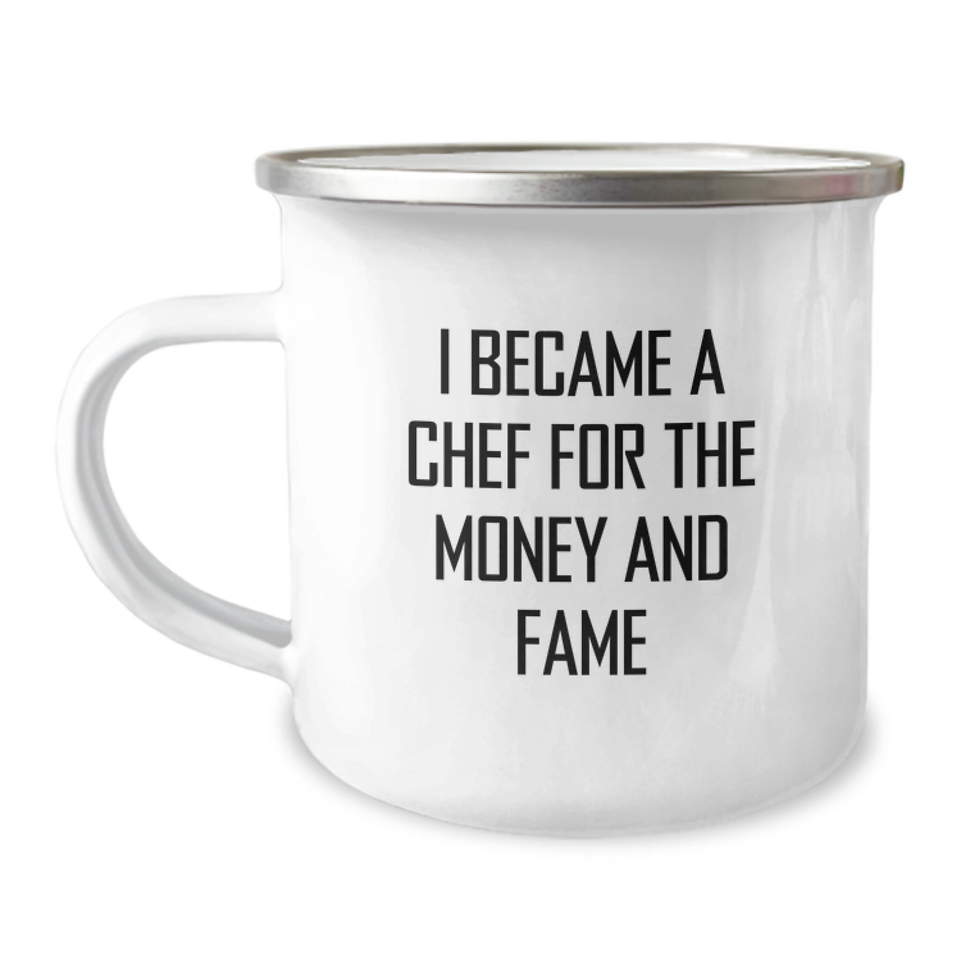 Chef Gifts for Men - Funny Camping Mug, 'I Became A Chef For The Money And Fame' Quote, Stainless Steel with Enamel Finish, Perfect for Christmas Unique Gifts from Family - Image 1