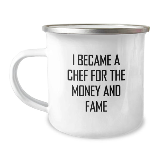 Chef Gifts for Men - Funny Camping Mug, 'I Became A Chef For The Money And Fame' Quote, Stainless Steel with Enamel Finish, Perfect for Christmas Unique Gifts from Family - Image 1
