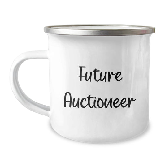 Auctioneer Humor Gifts from Family to Future Auctioneer Camping Mug, Funny Quote on Stainless Steel with Enamel Finish - Image 1