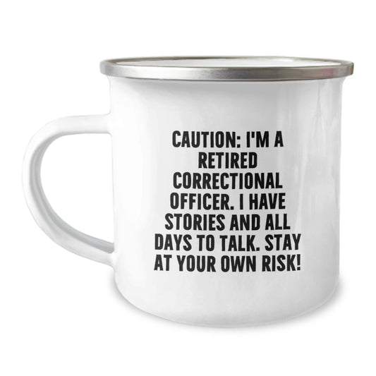 Unique Correctional Officer Gifts from Friends for Graduation - Camping Mug with Caution Quote, 12 oz Stainless Steel with Enamel Finish - Image 1