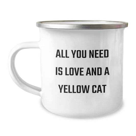 Yellow Cat Camping Mug, Gifts from Men to Friends, 'All You Need Is Love And A Yellow Cat', Birthday Unique Gifts - Image 1