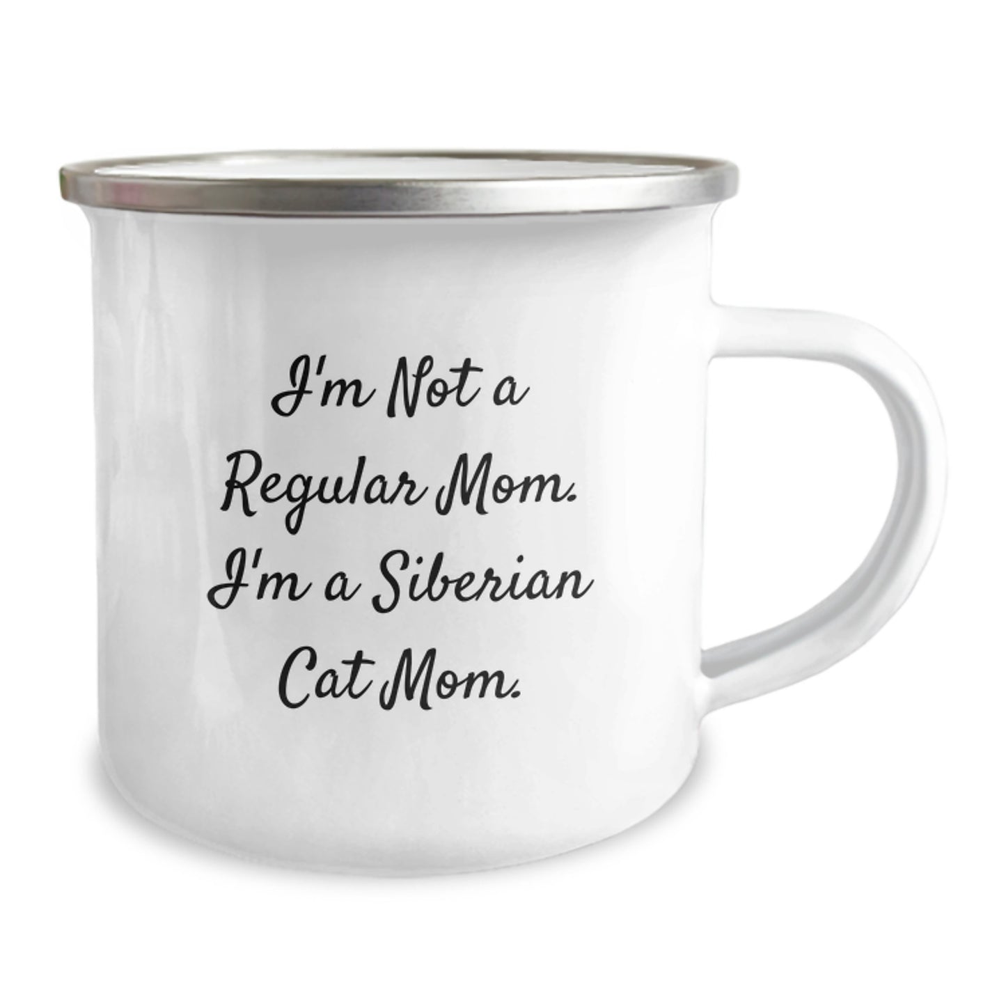 Siberian Cat Mom Gift, Funny Camping Mug, 12 oz, Enamel Finish, Birthday Unique Gifts from Family, Gifts for Siberian Cat Enthusiasts - Image 2