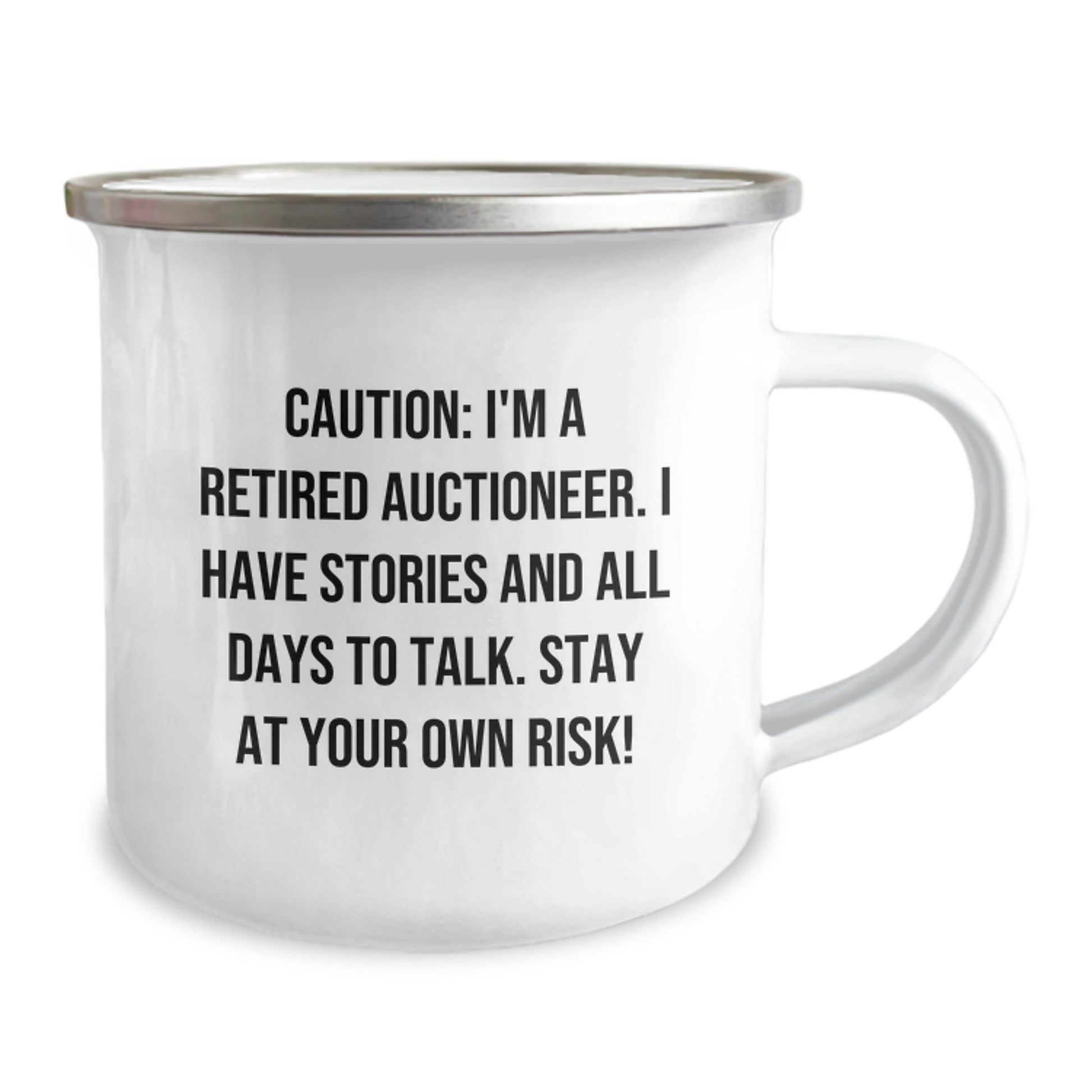 Auctioneer Gifts for Men, Funny Camping Mug with Quote, Graduation Unique Gifts from Friends, 'Caution: I'm A Retired Auctioneer...' - Image 2