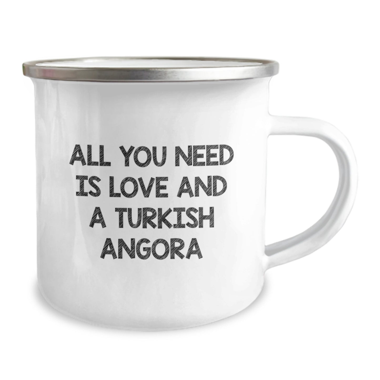 Turkish Angora Cat Lover's Camping Mug, Gifts from Family to Friends, All You Need Is Love And A Turkish Angora, 12 oz Stainless Steel with Enamel Finish - Image 2