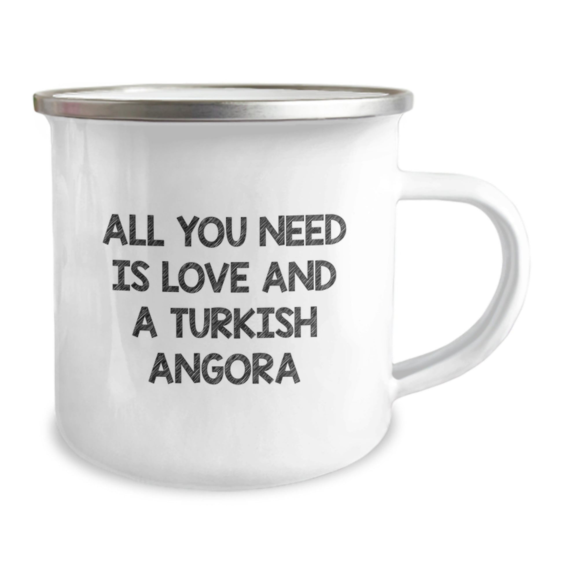 Turkish Angora Cat Lover's Camping Mug, Gifts from Family to Friends, All You Need Is Love And A Turkish Angora, 12 oz Stainless Steel with Enamel Finish - Image 2