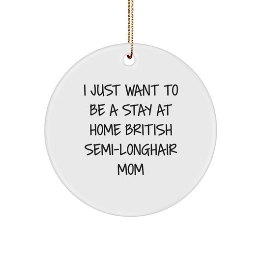 British Semi-Longhair Cat Mom Gifts from Friends for a Fun Christmas Memorable Present - 'I Just Want To Be A Stay At Home British Semi-longhair Mom' Quote Circle Ornament - Image 1