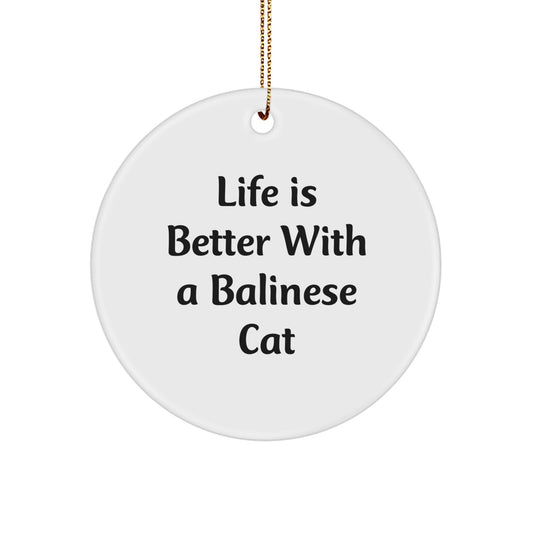 Balinese Cat Lovers' Delight, 'Life Is Better With A Balinese Cat' Circle Ornament Gifts from Friends and Family for Christmas - Image 1