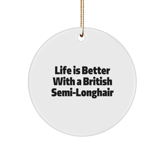 British Semi-Longhair Cat Fun Gifts from Friends, Inspirational Circles Ornament for British Semi-Longhair Cat Lovers at Christmas, Quotes on Circle Ornament, Unique British Semi-Longhair Cat Gifts - Image 1
