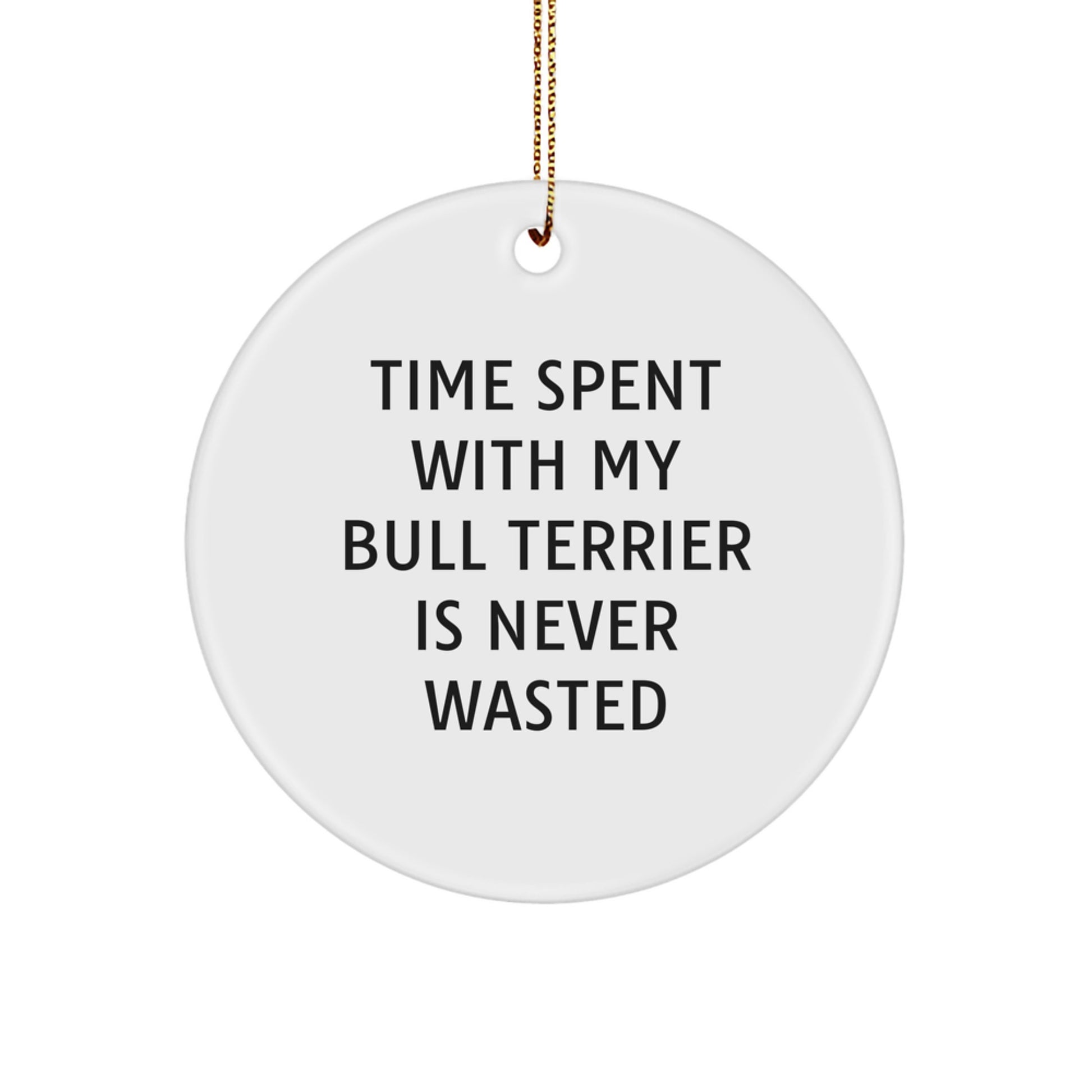 Bull Terrier Dog Gifts from Friends and Family - Time Spent with My Bull Terrier Is Never Wasted, Funny Circle Ornament for Christmas - Image 1