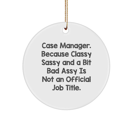 Case Manager Gifts from Friends, Christmas Unique Circle Ornaments, 'Case Manager. Because Classy Sassy And A Bit Fearlessy Is Not An Official Job Title.' Quote, Gifts for Case Manager - Image 1