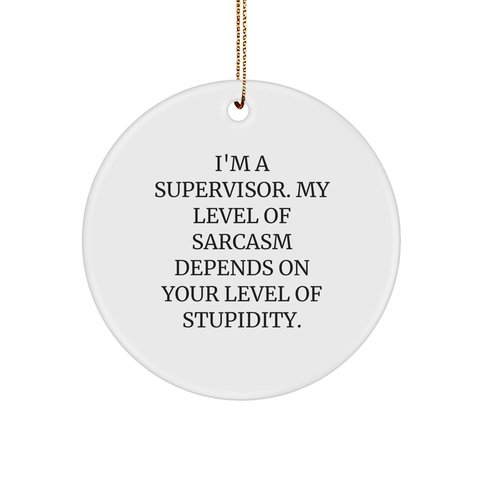 Supervisor Gifts, Funny Circle Ornament for Christmas, 'I'm A Supervisor. My Level Of Sarcasm Depends On Your Level Of Stupidity.', Gifts from Family, for Supervisor - Image 1