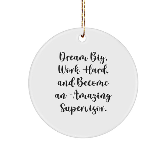 Supervisor Gifts from Friends: Dream Big, Work Hard, Amazing Supervisor Circle Ornament, White, 2.75" Tall, Christmas Unique Presents - Image 1