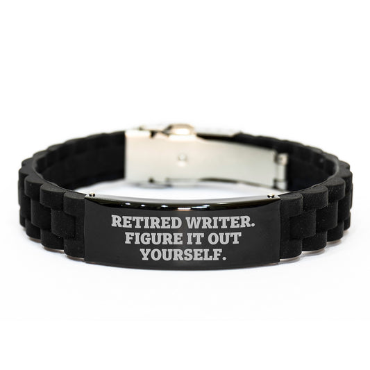 Writer's Funny Quote Glide lock Clasp Birthday Unique Gifts from Friends, Gifts for Writer, Retired Writer Figure It Out Yourself, Adjustable Black Silver Stainless Steel Silicone Clasp - Image 1