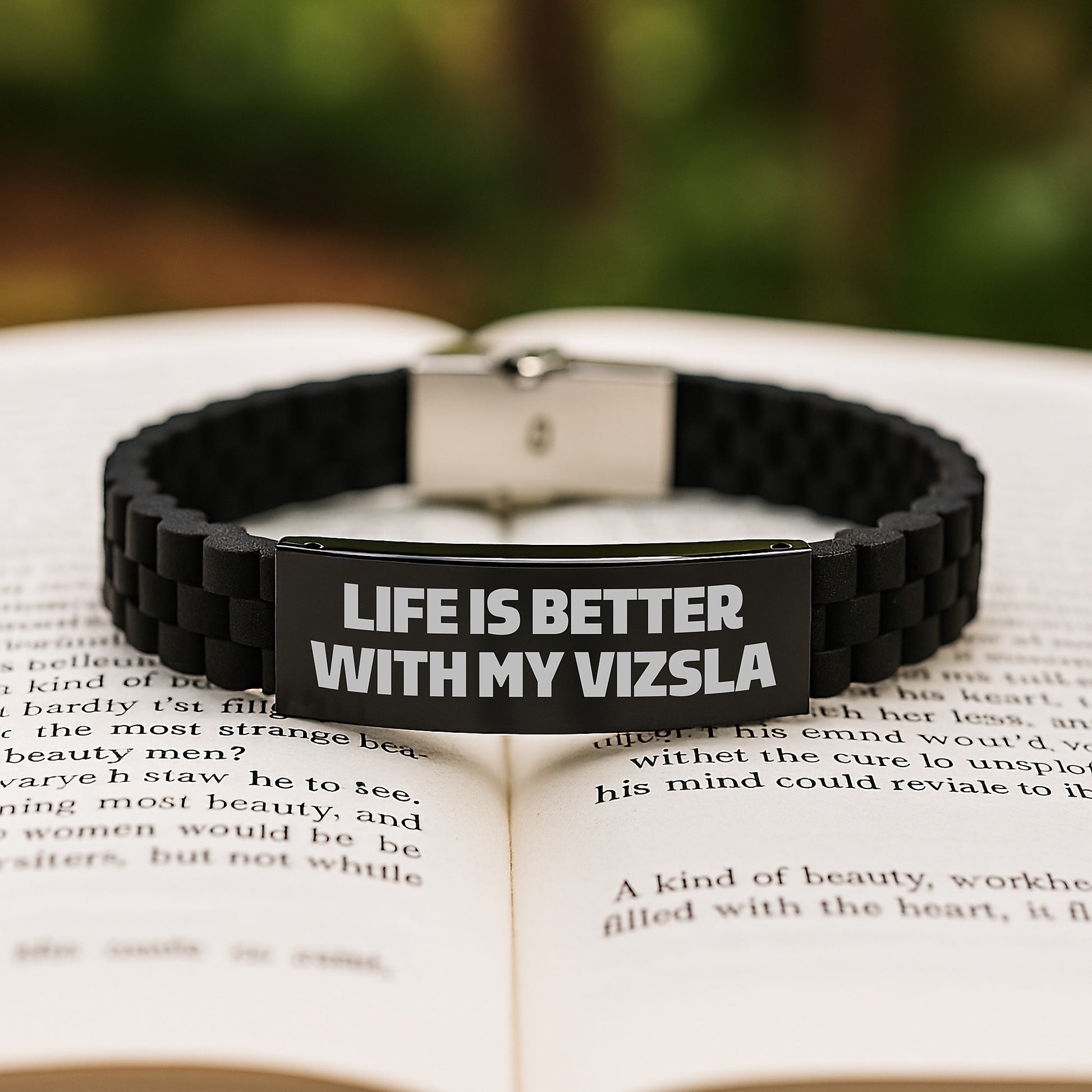 Vizsla Dog Lover's Gift, Life Is Better With My Vizsla, Adjustable Glide lock Clasp Black Stainless Steel Silicone Birthday Unique Gift for Friends from, Gifts for Vizsla Dog Owner - Image 2